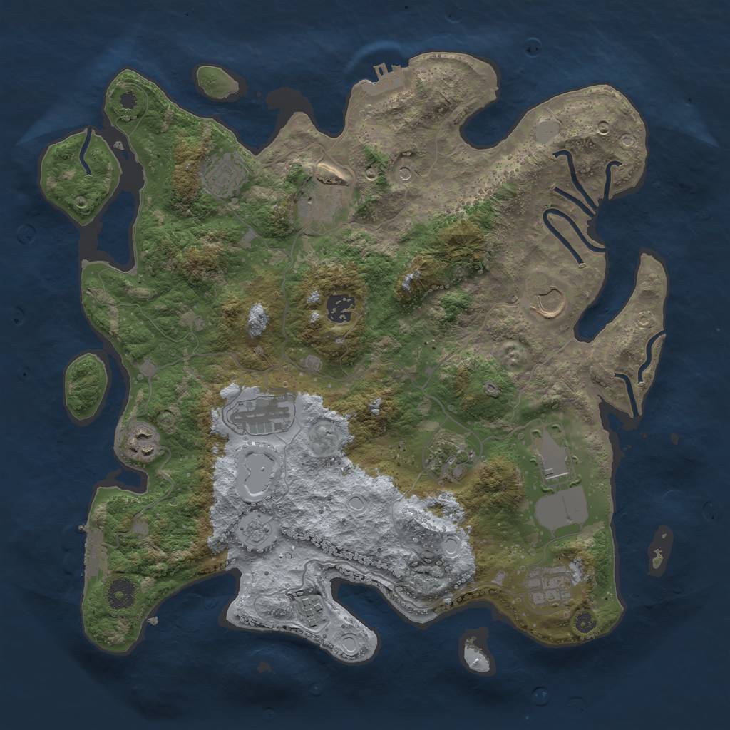 Rust Map: Procedural Map, Size: 3700, Seed: 1260128353, 17 Monuments