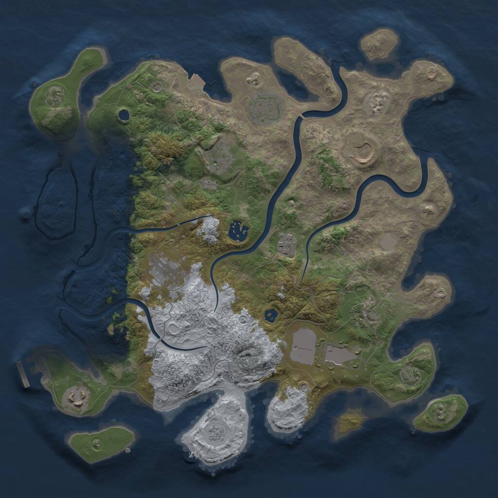 Rust Map: Procedural Map, Size: 3700, Seed: 21197222, 14 Monuments