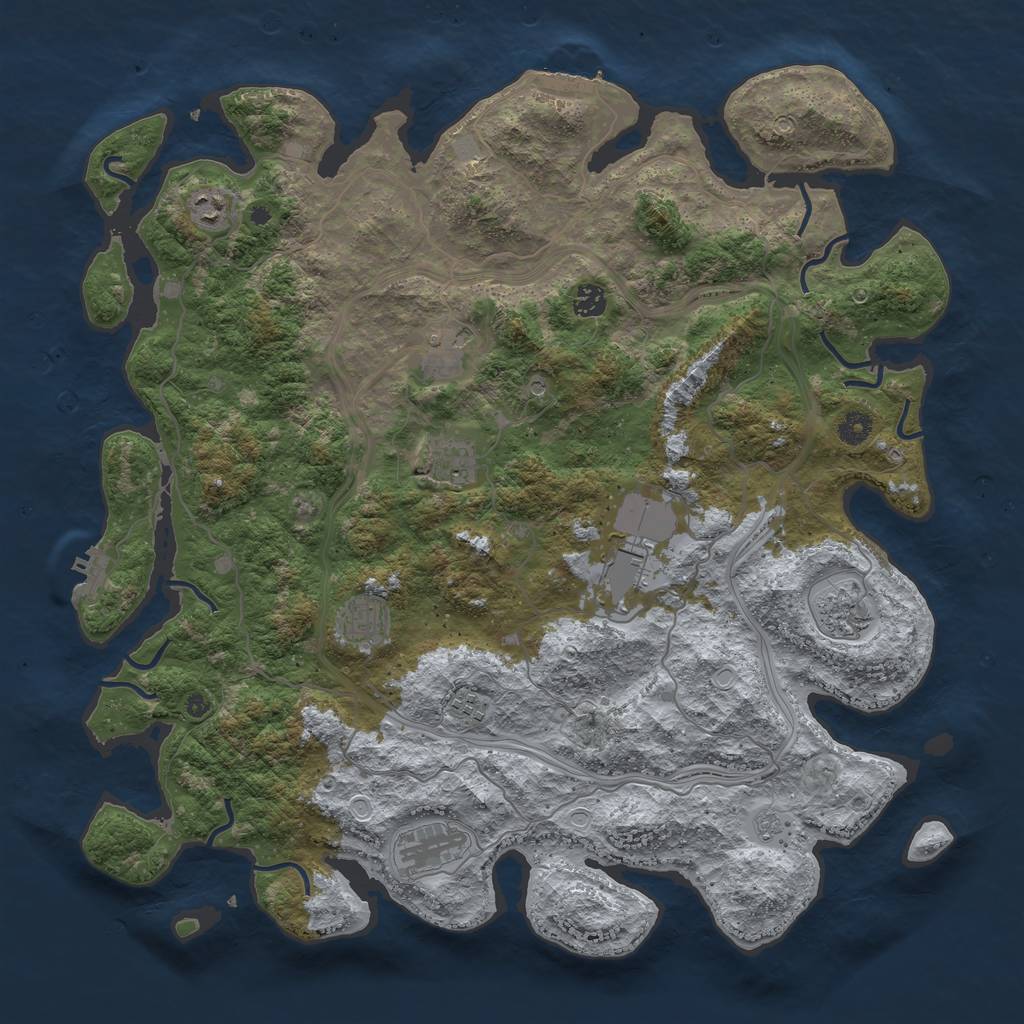 Rust Map: Procedural Map, Size: 4500, Seed: 2032573536, 18 Monuments