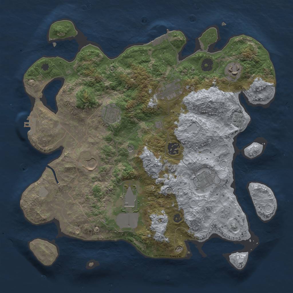 Rust Map: Procedural Map, Size: 3500, Seed: 1237296920, 17 Monuments