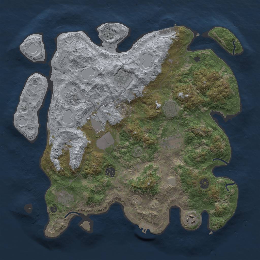 Rust Map: Procedural Map, Size: 3800, Seed: 7155224, 16 Monuments