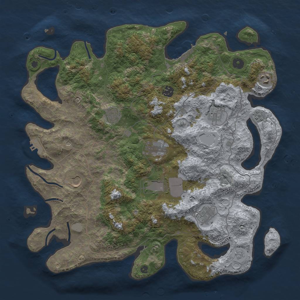 Rust Map: Procedural Map, Size: 4000, Seed: 2077930514, 18 Monuments