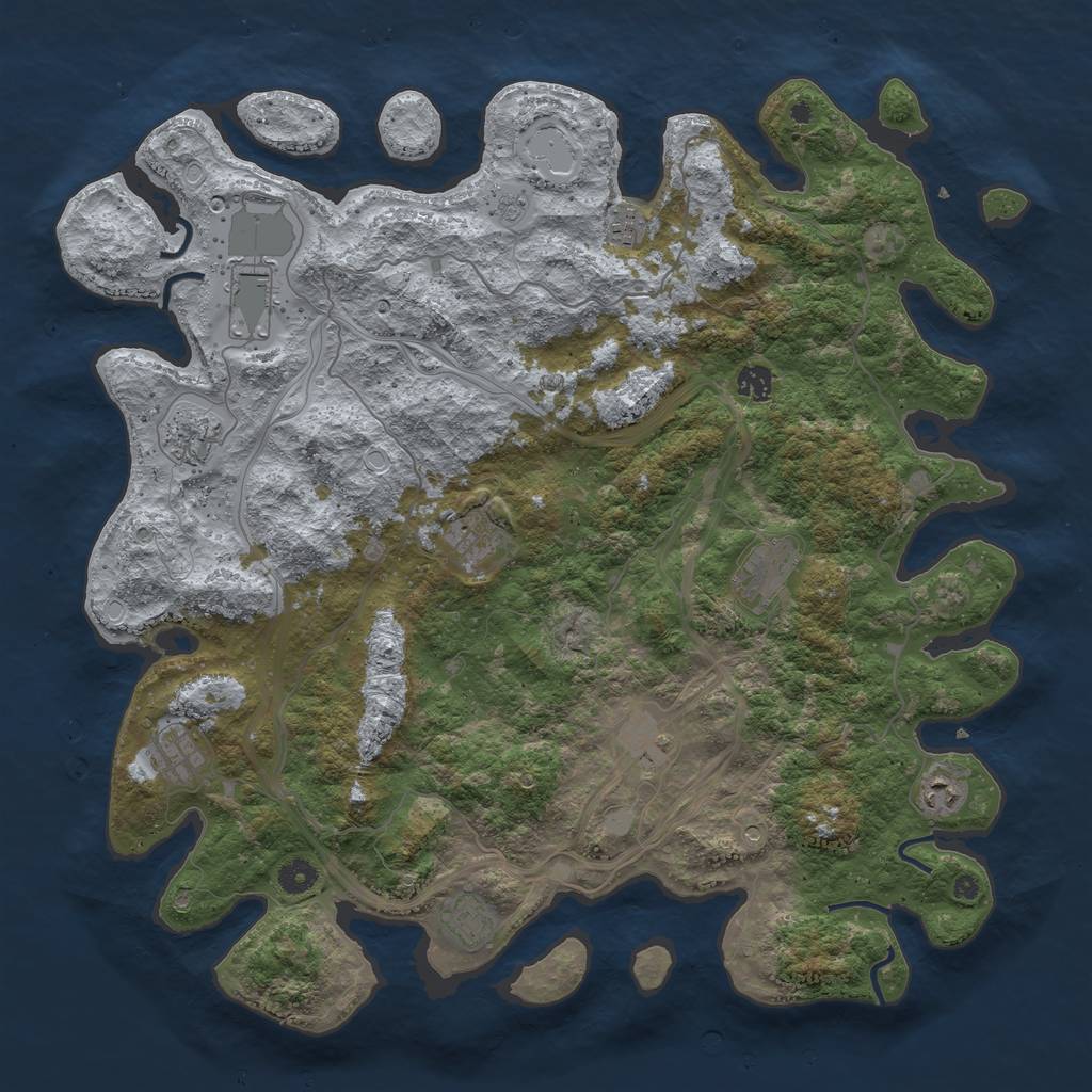 Rust Map: Procedural Map, Size: 4500, Seed: 735330354, 17 Monuments