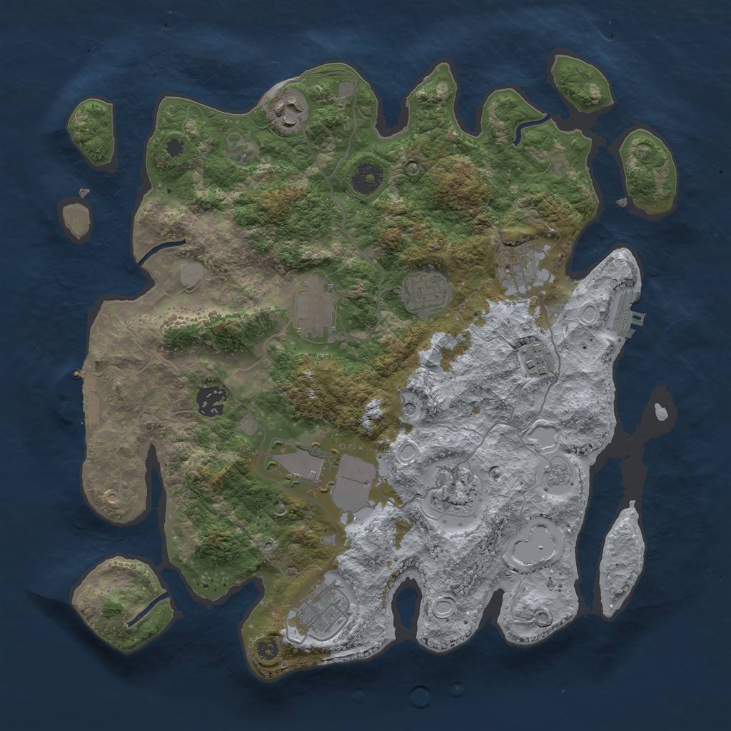 Rust Map: Procedural Map, Size: 3500, Seed: 398443868, 18 Monuments