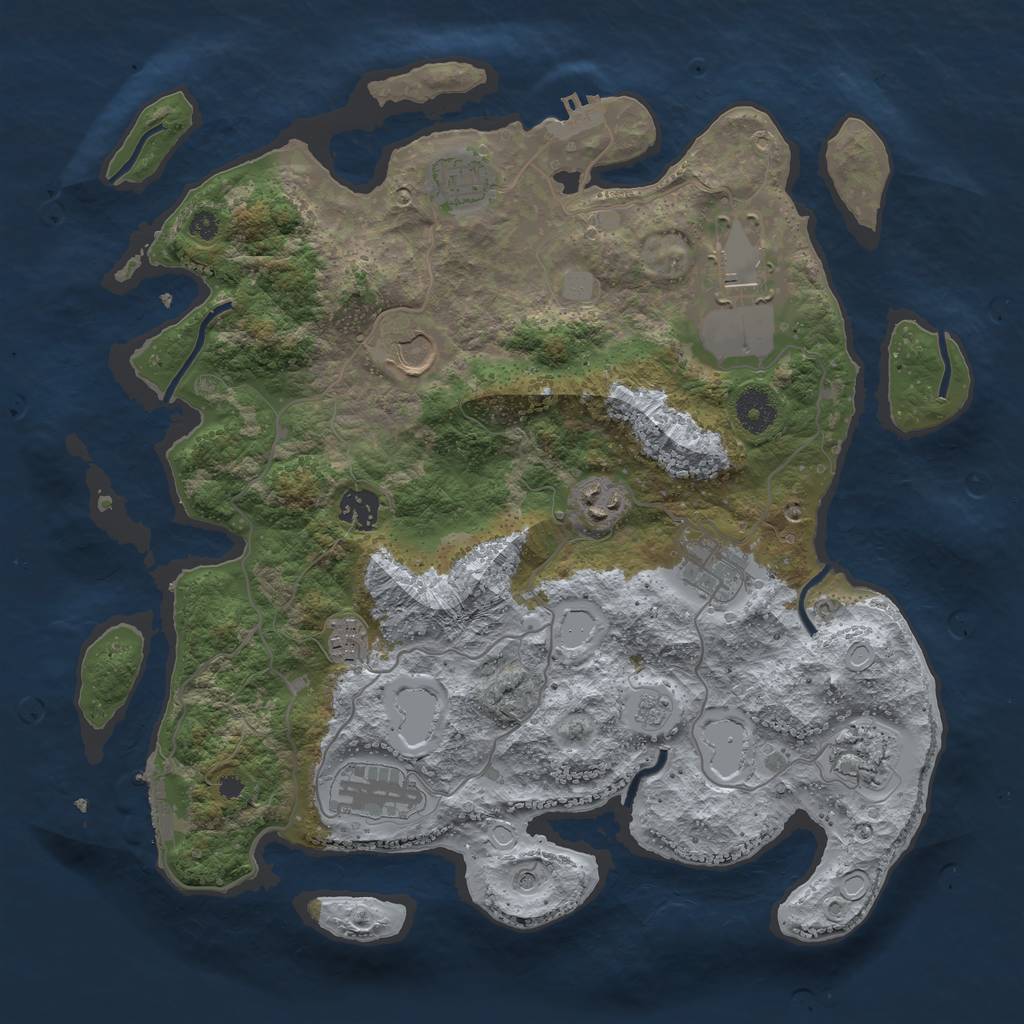 Rust Map: Procedural Map, Size: 3700, Seed: 2047669131, 18 Monuments