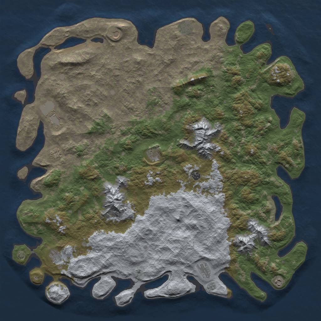 Rust Map: Barren, Size: 6000, Seed: 570306969, 14 Monuments