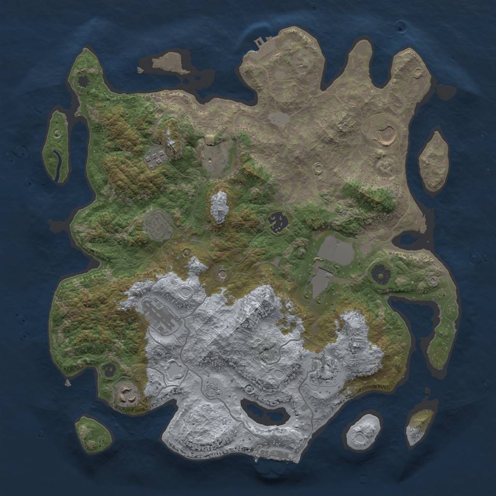 Rust Map: Procedural Map, Size: 3800, Seed: 3653369, 18 Monuments