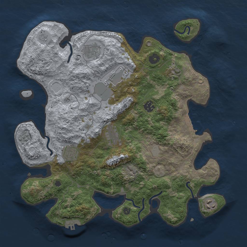Rust Map: Procedural Map, Size: 3500, Seed: 93216847, 17 Monuments