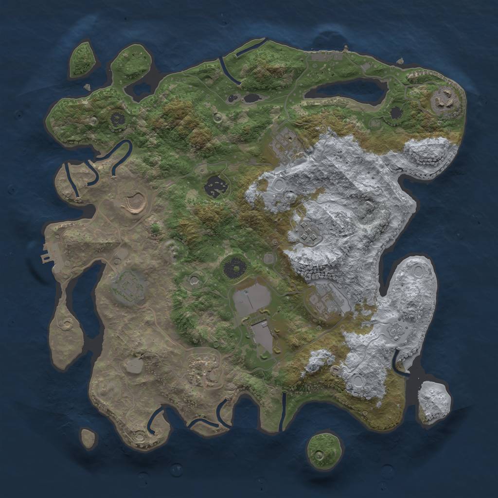 Rust Map: Procedural Map, Size: 3500, Seed: 30378614, 18 Monuments