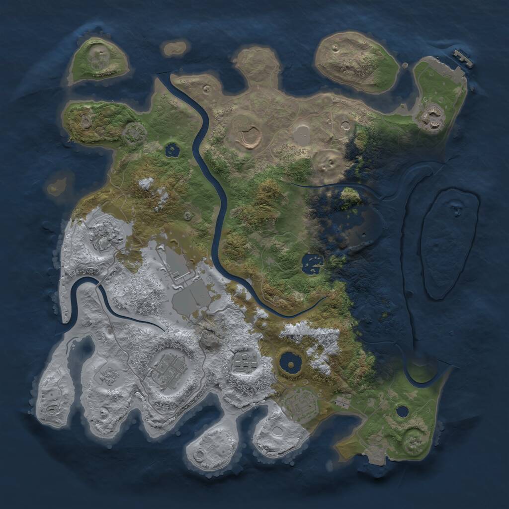 Rust Map: Procedural Map, Size: 3500, Seed: 38793343, 14 Monuments
