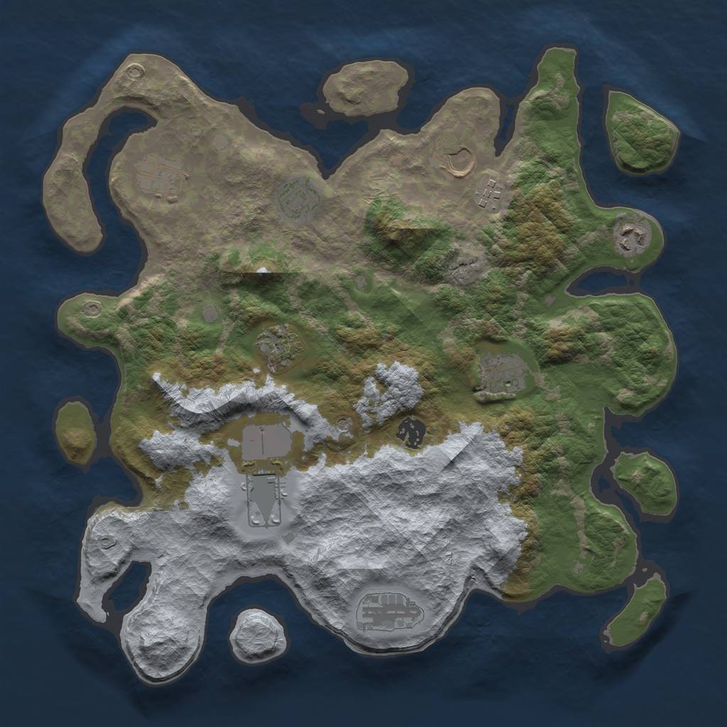 Rust Map: Barren, Size: 3750, Seed: 1453, 13 Monuments