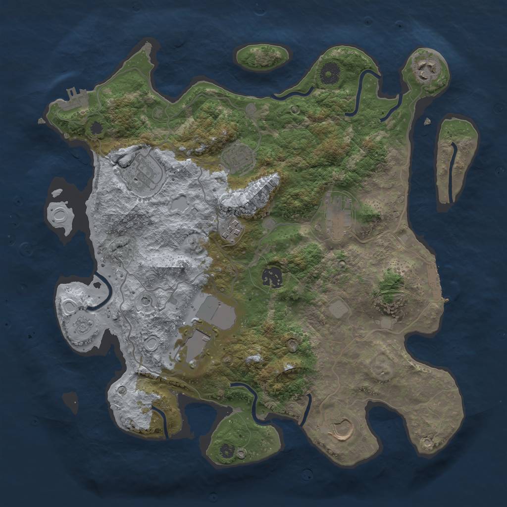 Rust Map: Procedural Map, Size: 3550, Seed: 51754184, 17 Monuments