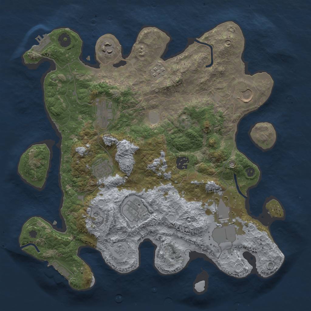 Rust Map: Procedural Map, Size: 3500, Seed: 45227229, 17 Monuments