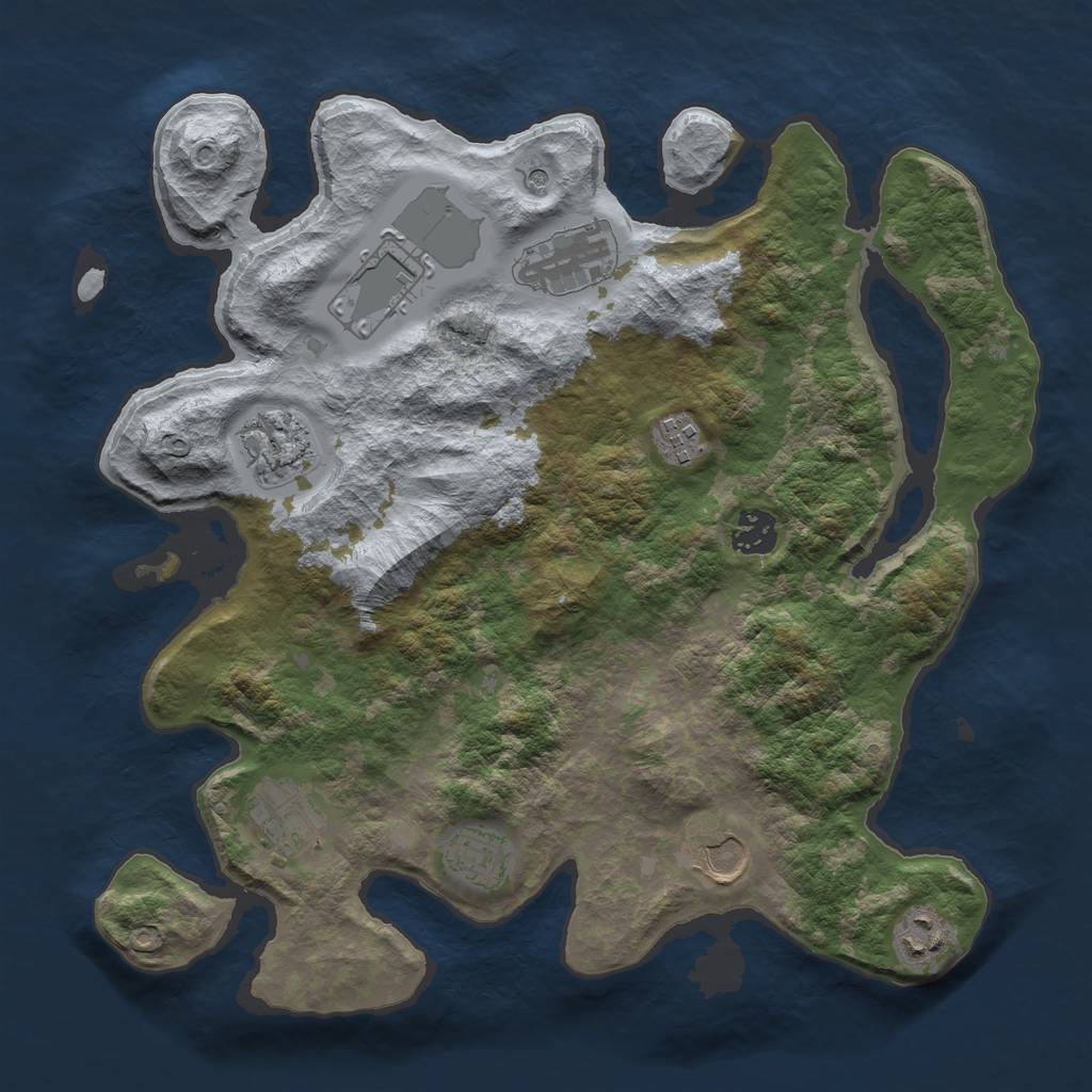 Rust Map: Barren, Size: 3500, Seed: 1854969031, 12 Monuments