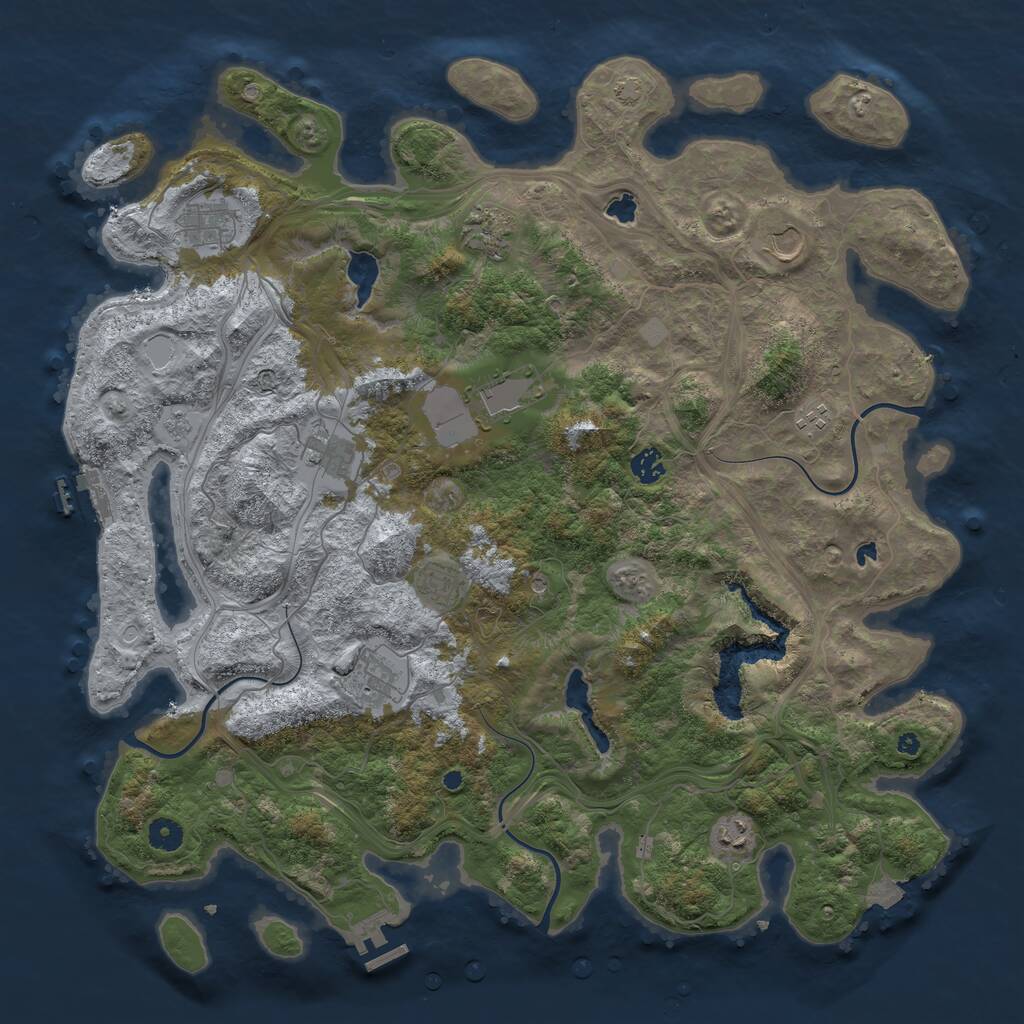 Rust Map: Procedural Map, Size: 4500, Seed: 1347001109, 16 Monuments