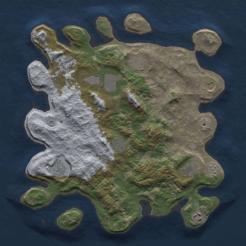 Rust Map: Barren, Size: 3700, Seed: 966798545, 12 Monuments