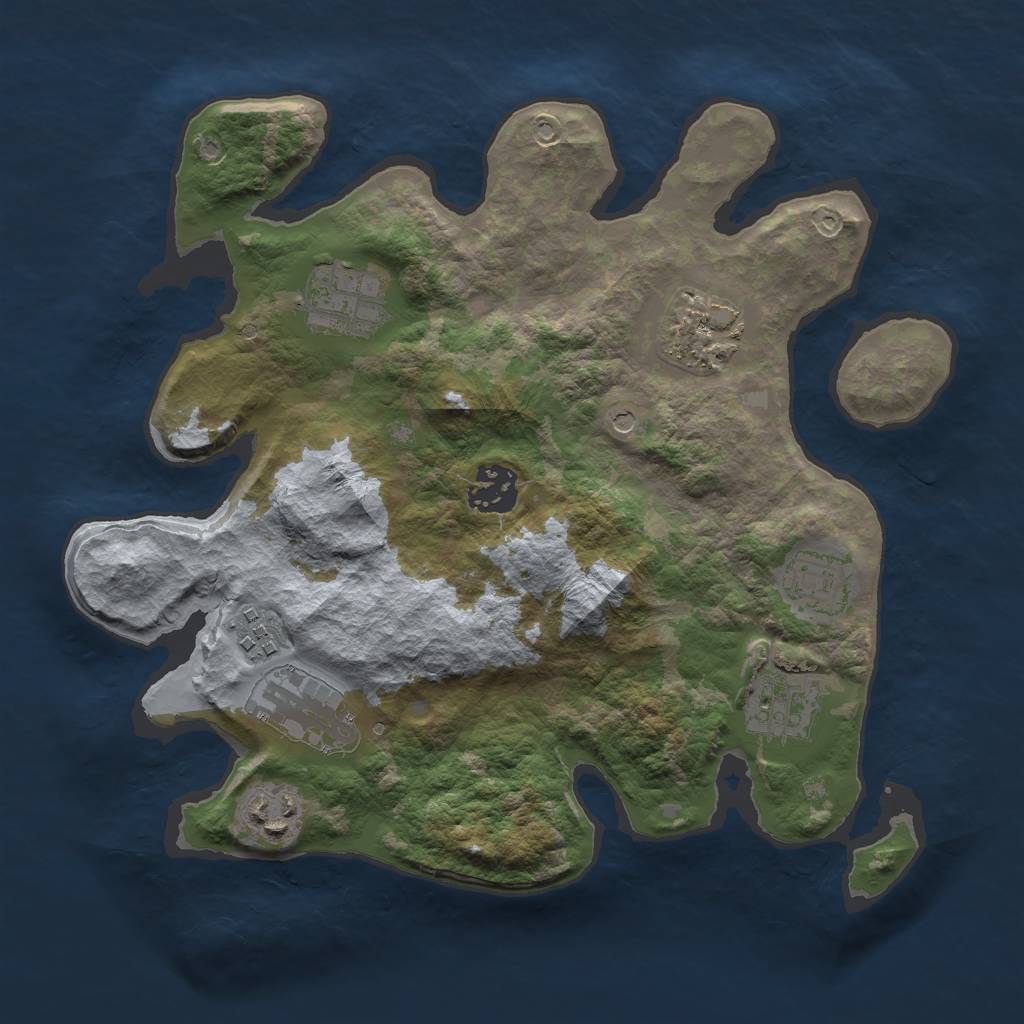 Rust Map: Barren, Size: 3000, Seed: 26687, 11 Monuments
