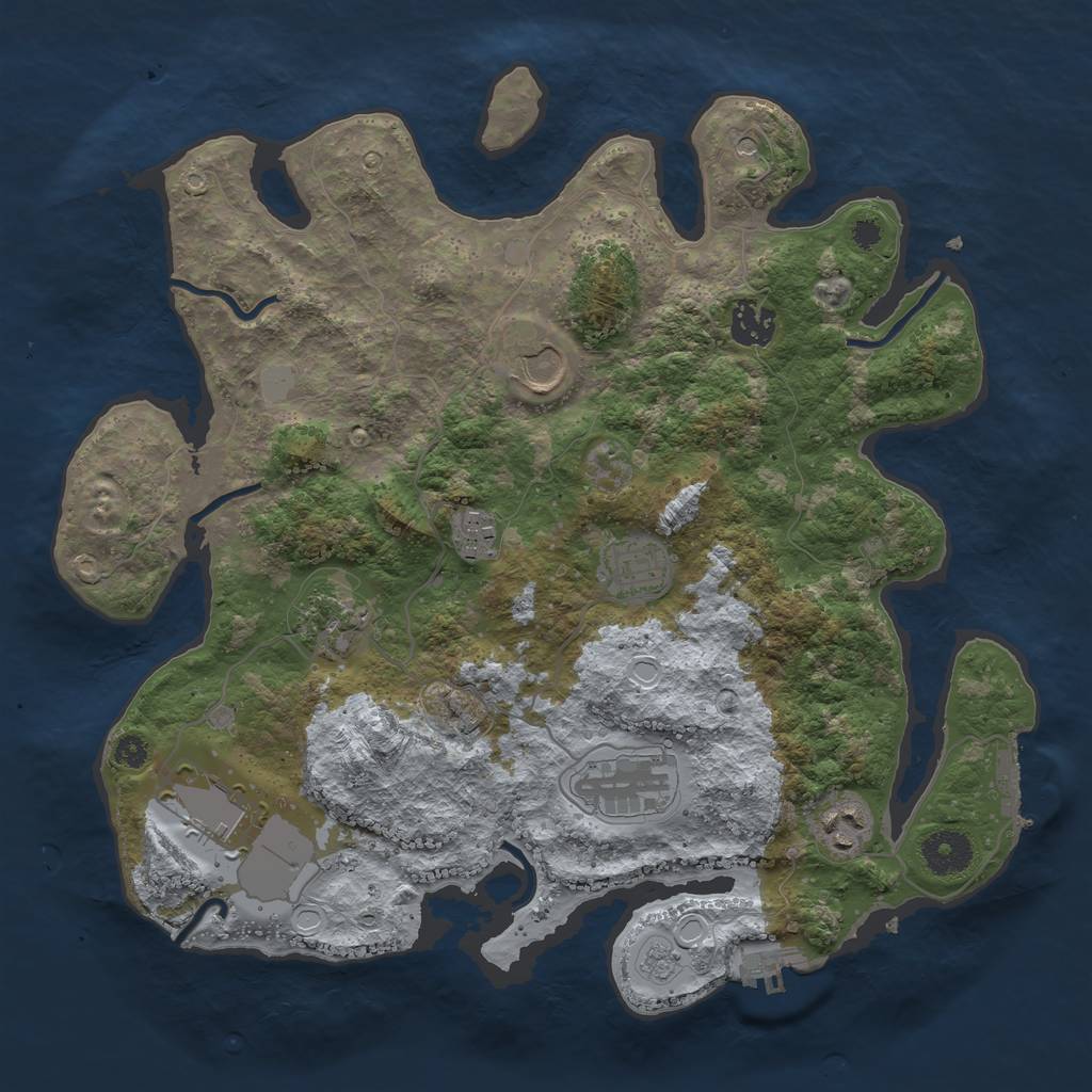 Rust Map: Procedural Map, Size: 3500, Seed: 48296847, 17 Monuments