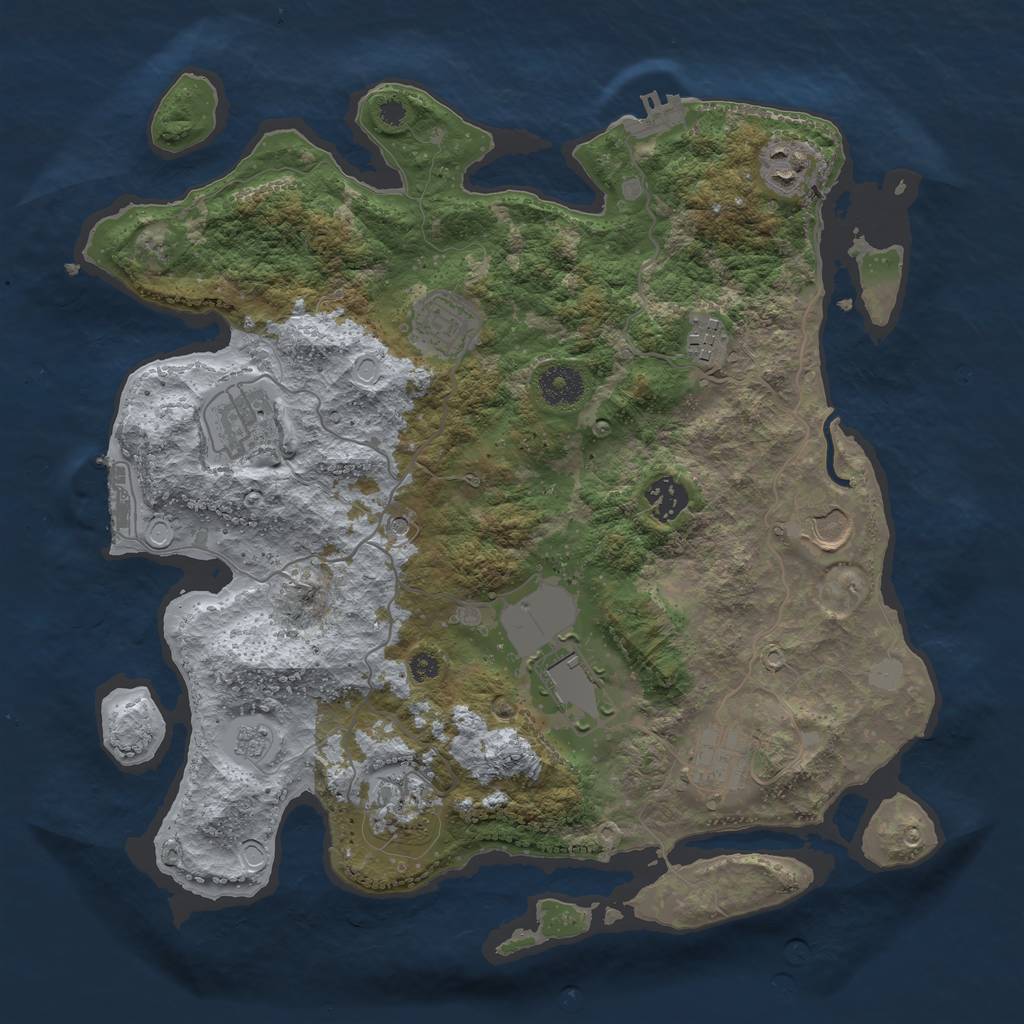 Rust Map: Procedural Map, Size: 3600, Seed: 64793420, 18 Monuments