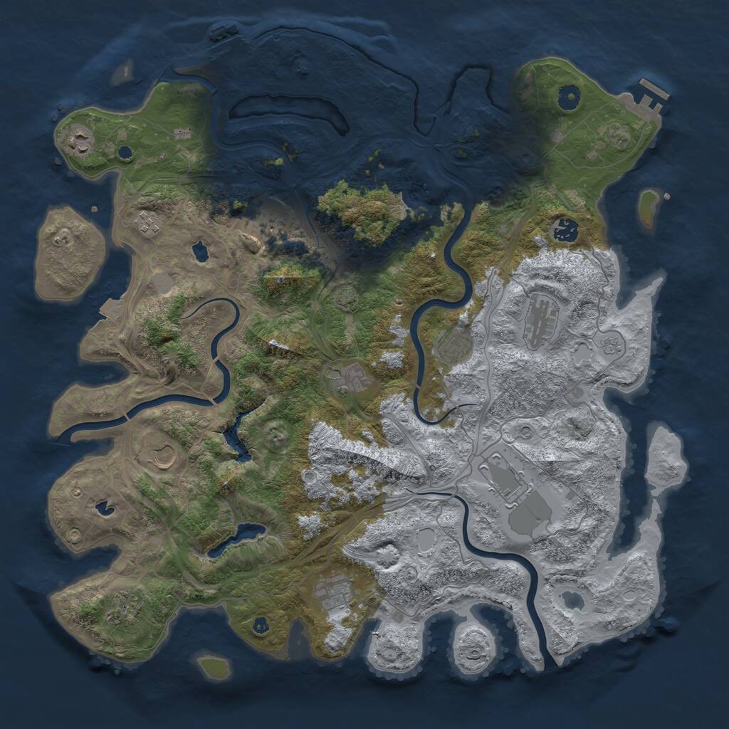 Rust Map: Procedural Map, Size: 4500, Seed: 1244004177, 17 Monuments