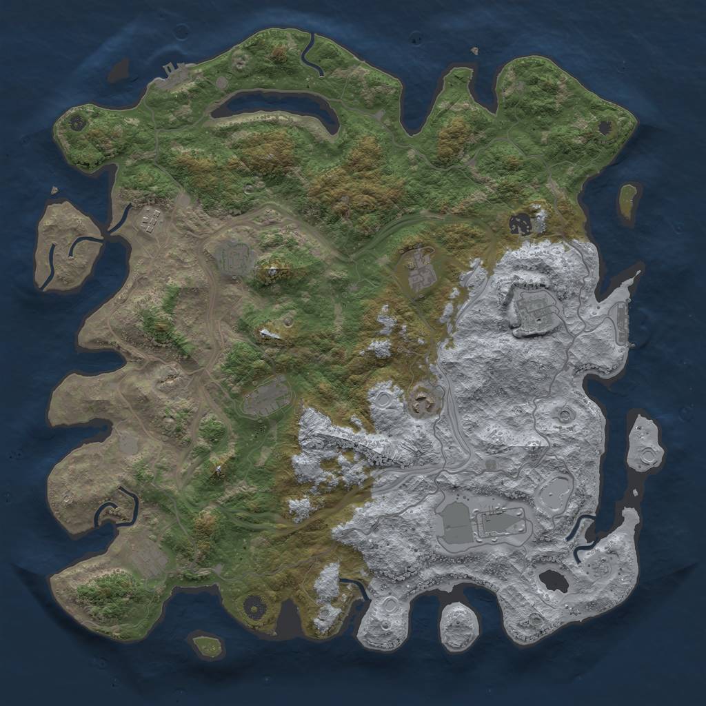 Rust Map: Procedural Map, Size: 4500, Seed: 1244004177, 16 Monuments