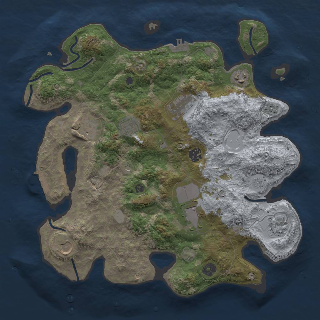 Rust Map: Procedural Map, Size: 3600, Seed: 2108379128, 18 Monuments
