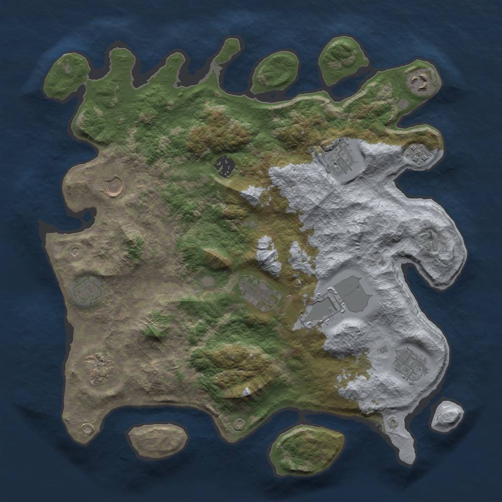 Rust Map: Barren, Size: 3750, Seed: 1256, 13 Monuments