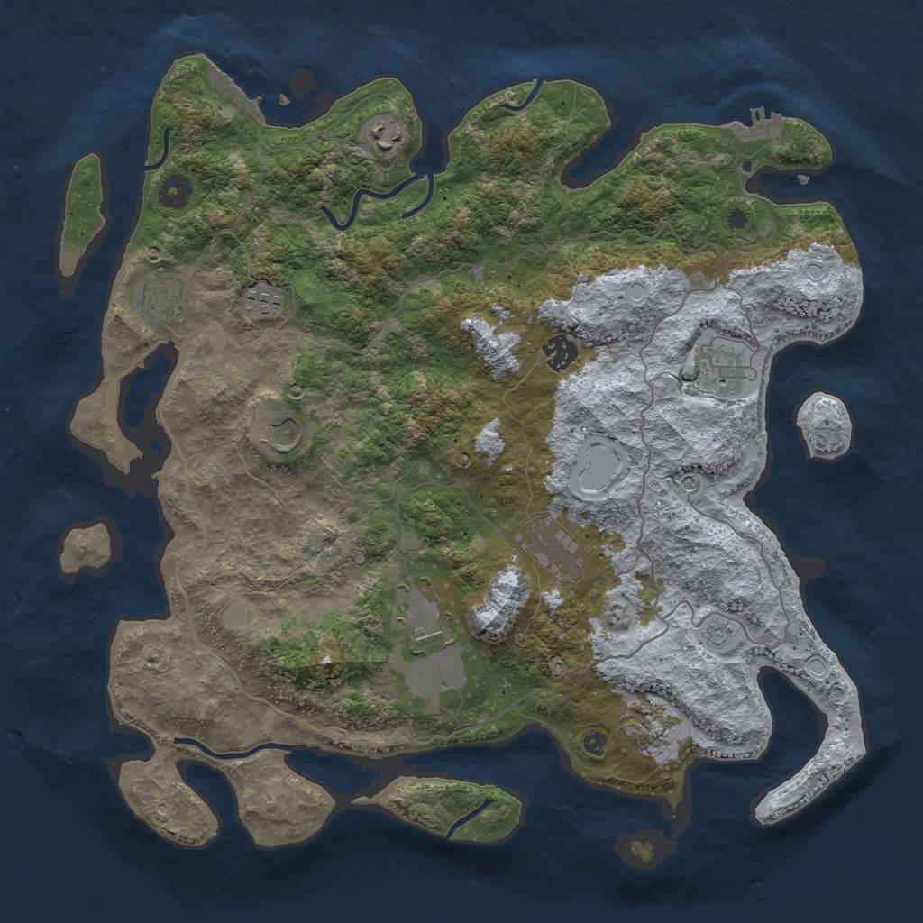 Rust Map: Procedural Map, Size: 4050, Seed: 2142087061, 18 Monuments