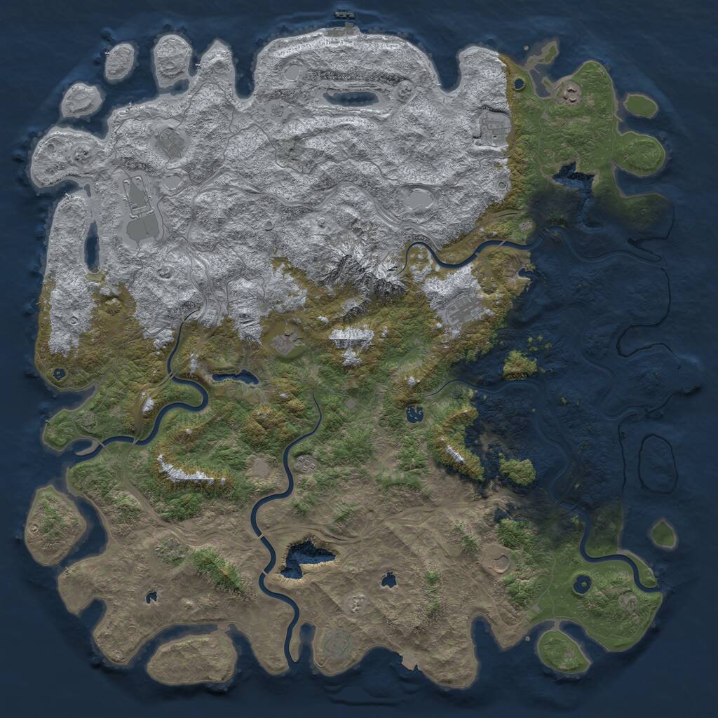 Rust Map: Procedural Map, Size: 6000, Seed: 8476129, 17 Monuments