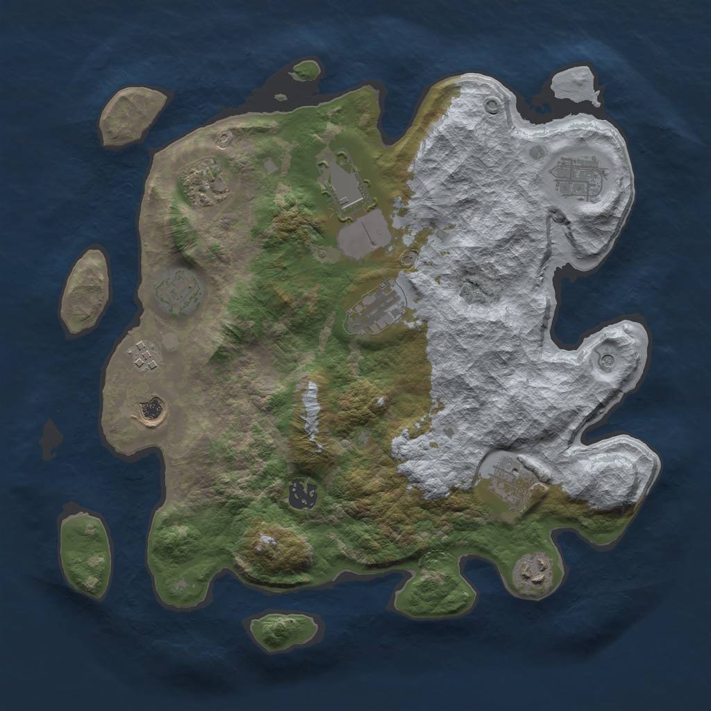 Rust Map: Barren, Size: 3500, Seed: 1067585598, 13 Monuments