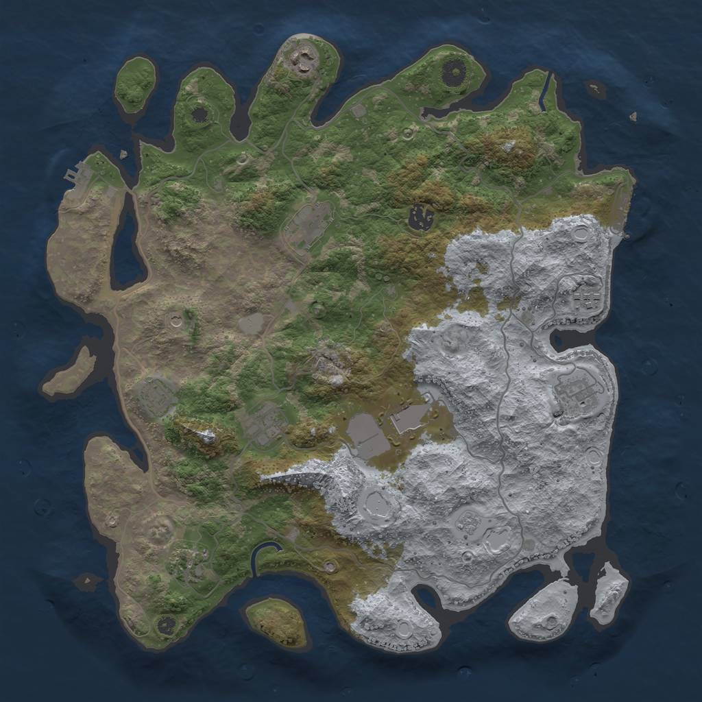 Rust Map: Procedural Map, Size: 4000, Seed: 69691555, 18 Monuments