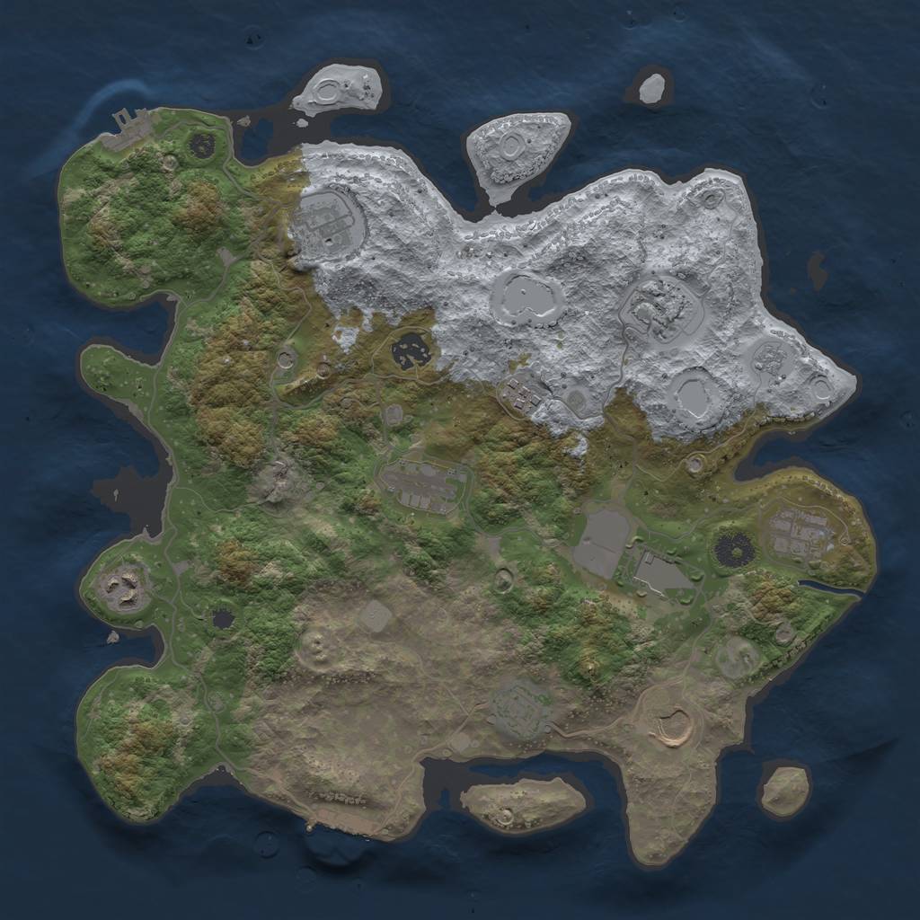 Rust Map: Procedural Map, Size: 3700, Seed: 1050726608, 17 Monuments