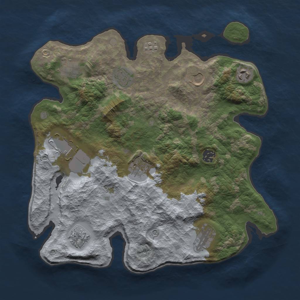 Rust Map: Barren, Size: 3500, Seed: 1081673863, 13 Monuments