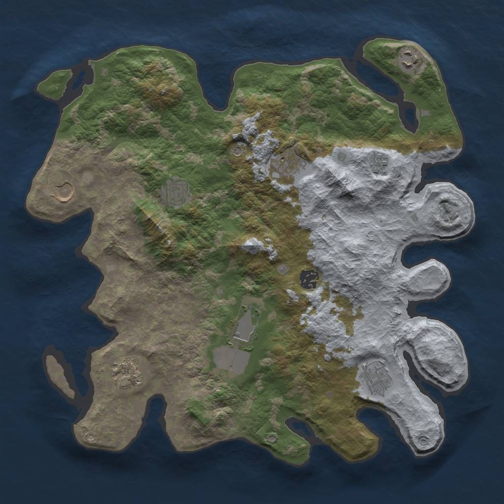 Rust Map: Barren, Size: 3850, Seed: 400866560, 12 Monuments