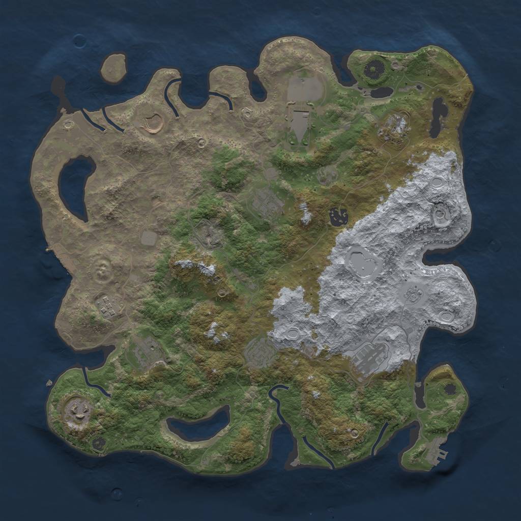 Rust Map: Procedural Map, Size: 3950, Seed: 2036552062, 19 Monuments