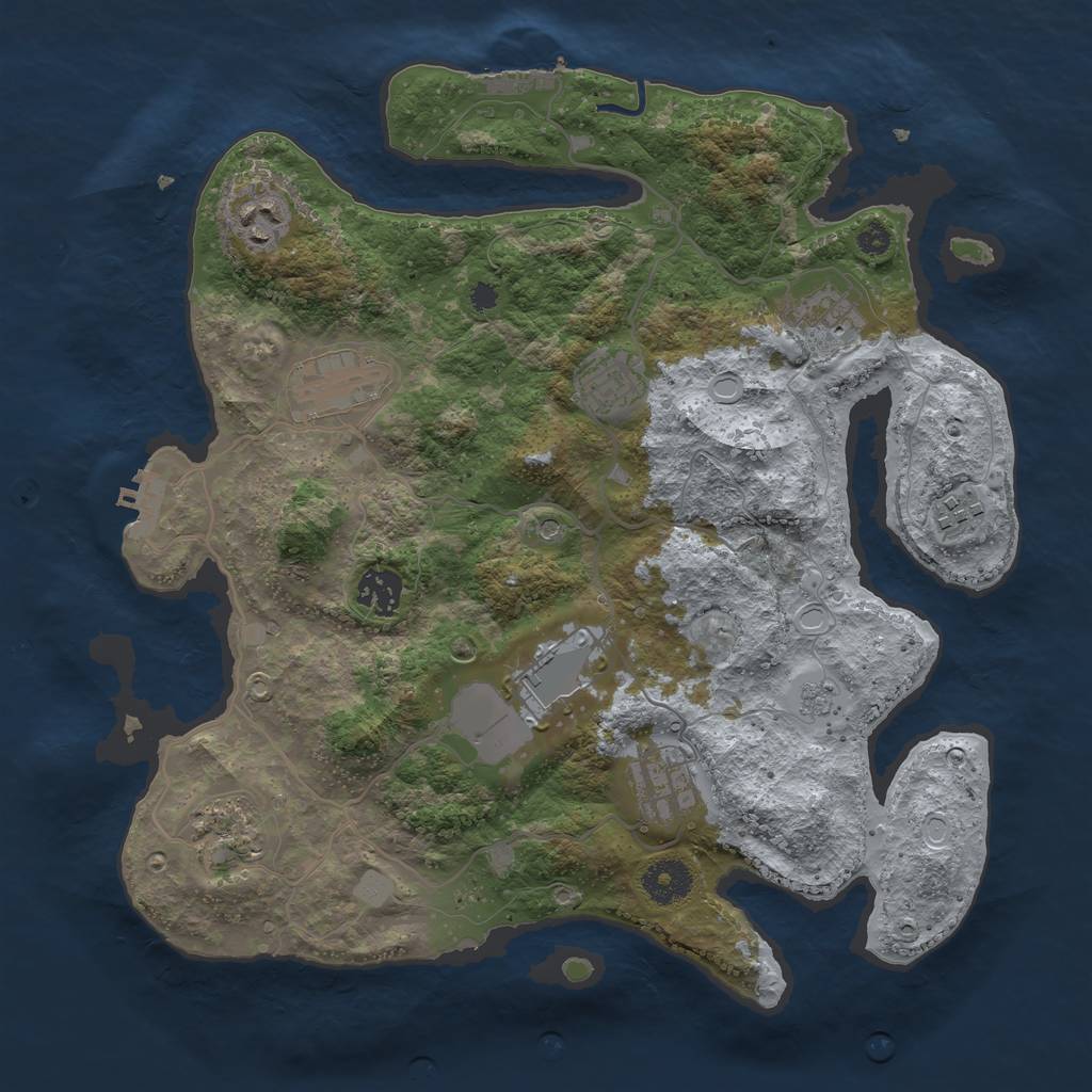 Rust Map: Procedural Map, Size: 3500, Seed: 1036580529, 16 Monuments