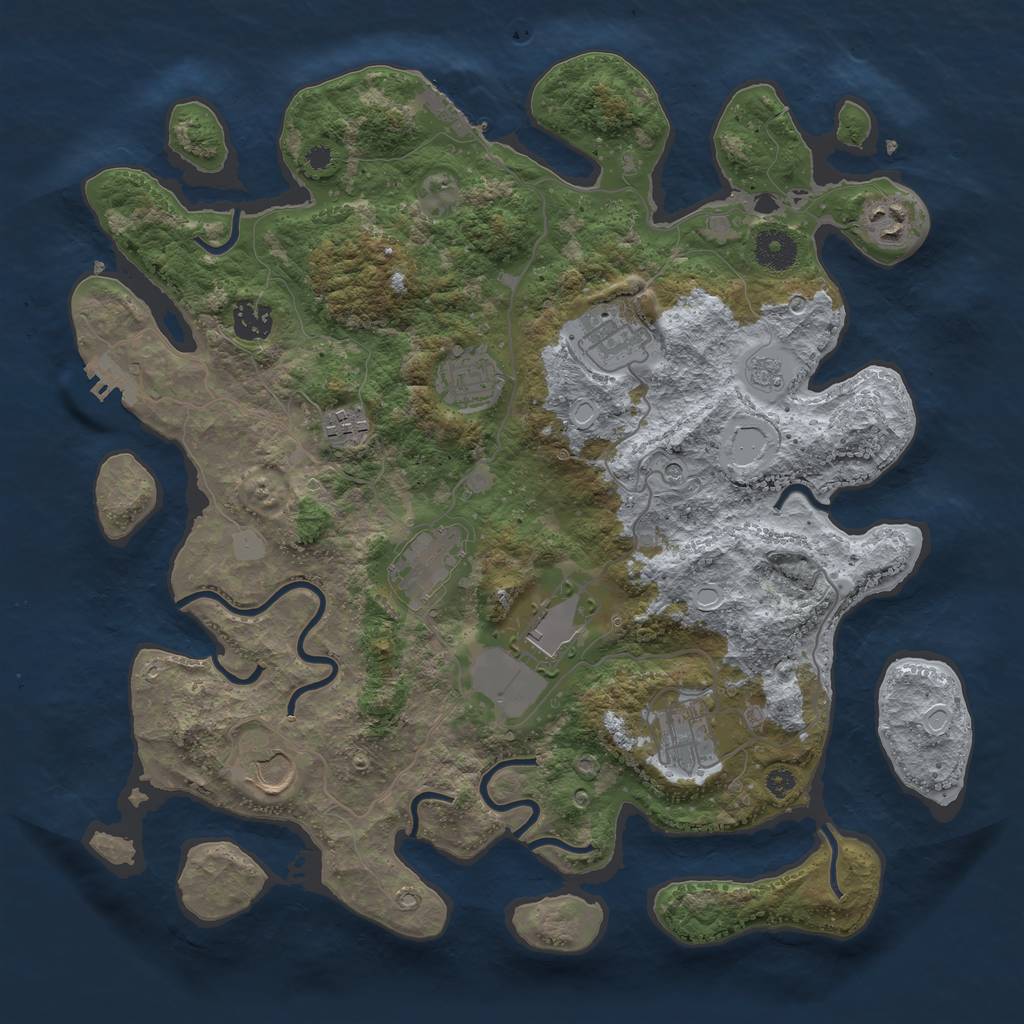 Rust Map: Procedural Map, Size: 3700, Seed: 1070395584, 18 Monuments
