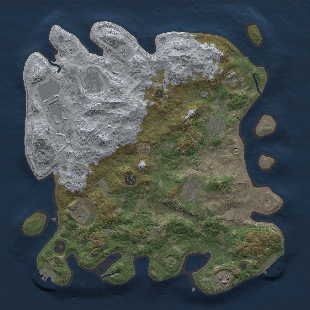 Rust Map: Procedural Map, Size: 3800, Seed: 74658919, 18 Monuments