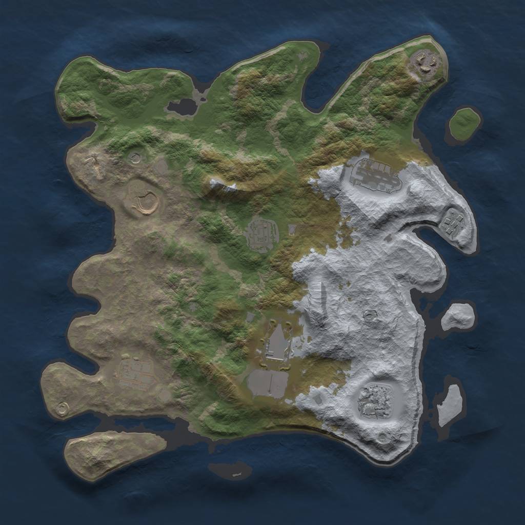 Rust Map: Barren, Size: 3500, Seed: 985698553, 11 Monuments