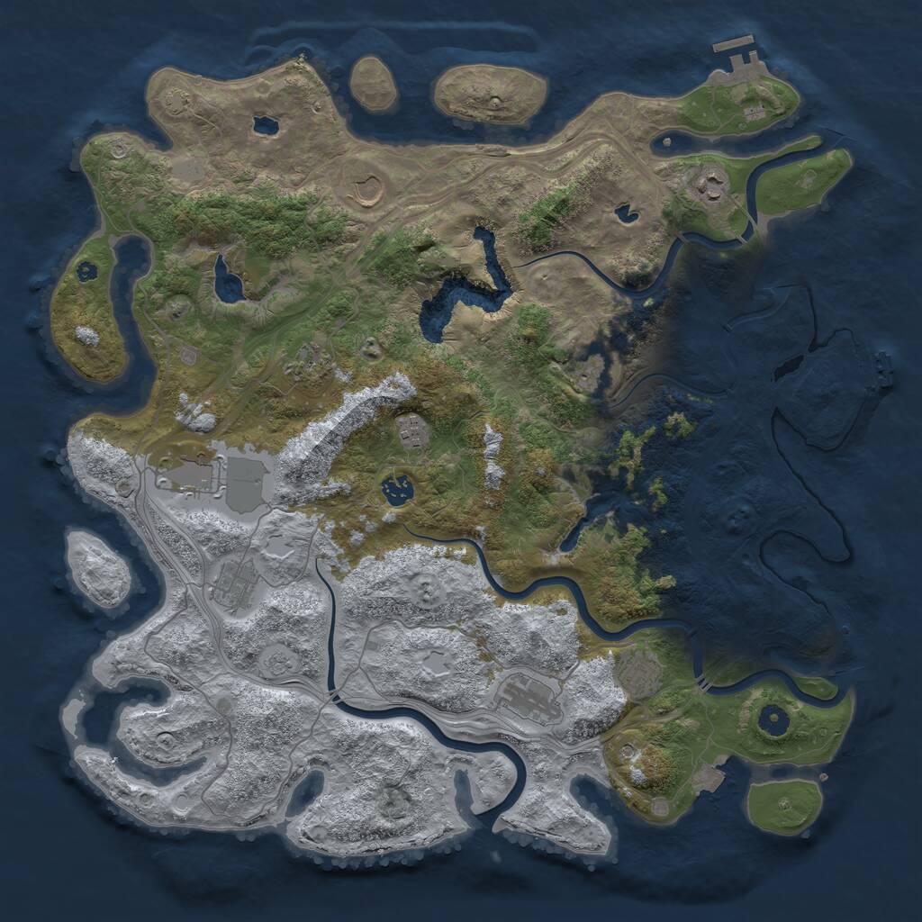 Rust Map: Procedural Map, Size: 4500, Seed: 343408430, 16 Monuments