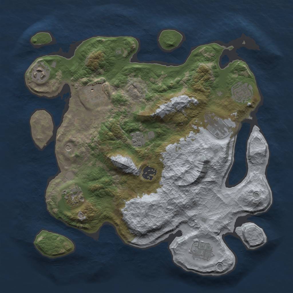 Rust Map: Barren, Size: 3250, Seed: 34732, 11 Monuments