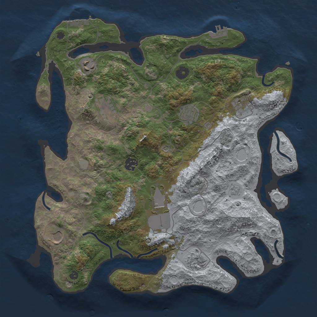 Rust Map: Procedural Map, Size: 3700, Seed: 1829576409, 18 Monuments