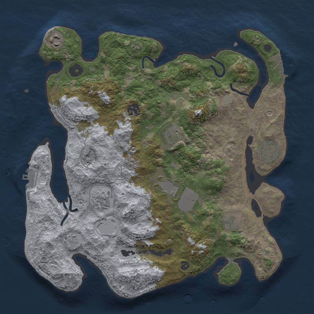 Rust Map: Procedural Map, Size: 3600, Seed: 769048769, 17 Monuments