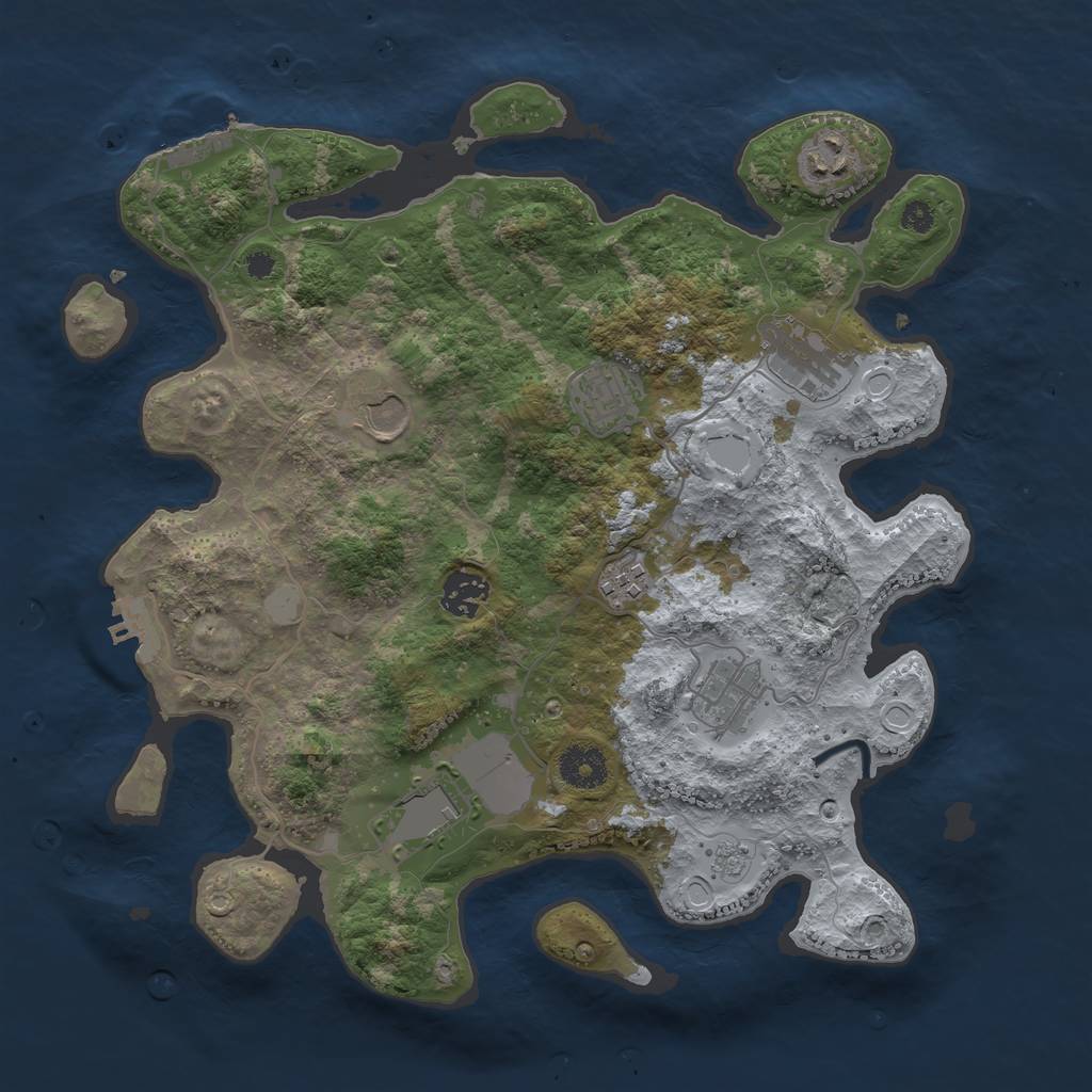 Rust Map: Procedural Map, Size: 3501, Seed: 242064337, 16 Monuments
