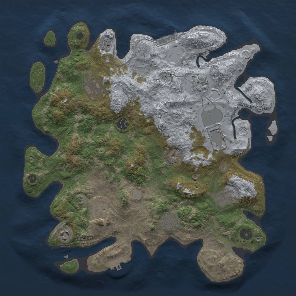 Rust Map: Procedural Map, Size: 3700, Seed: 1246358010, 18 Monuments