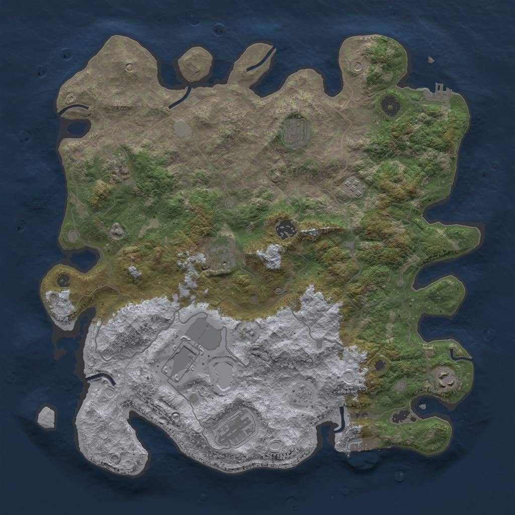 Rust Map: Procedural Map, Size: 4000, Seed: 1077156094, 17 Monuments
