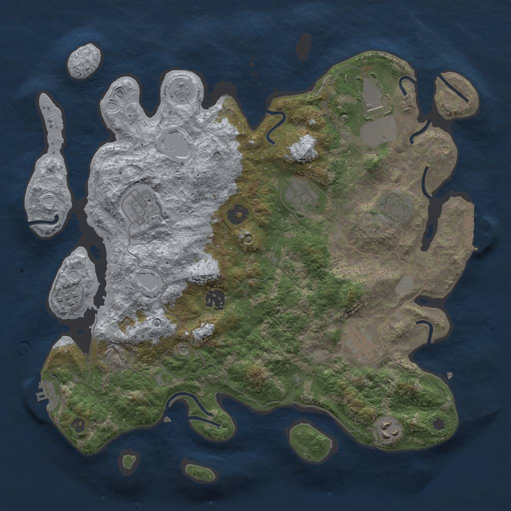 Rust Map: Procedural Map, Size: 3700, Seed: 1360398362, 17 Monuments