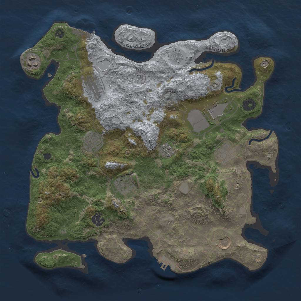 Rust Map: Procedural Map, Size: 3500, Seed: 44787165, 18 Monuments