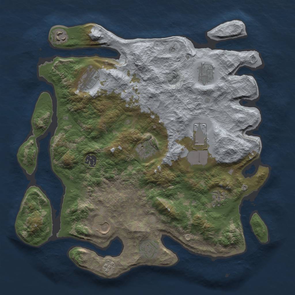 Rust Map: Barren, Size: 3750, Seed: 9855605, 13 Monuments