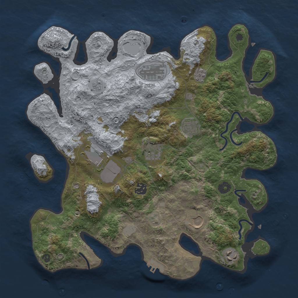 Rust Map: Procedural Map, Size: 3621, Seed: 3621, 16 Monuments
